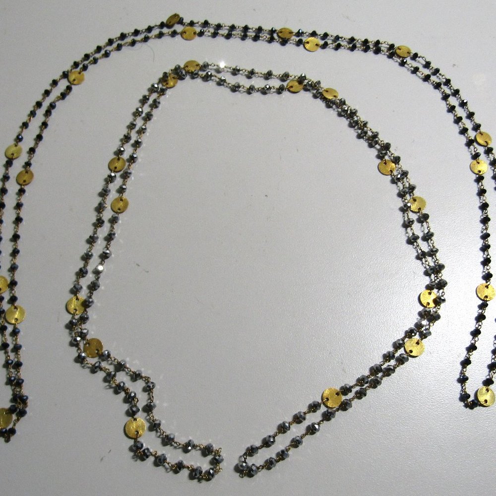 2 coordinated long strands of iridescent beads on chain 44"